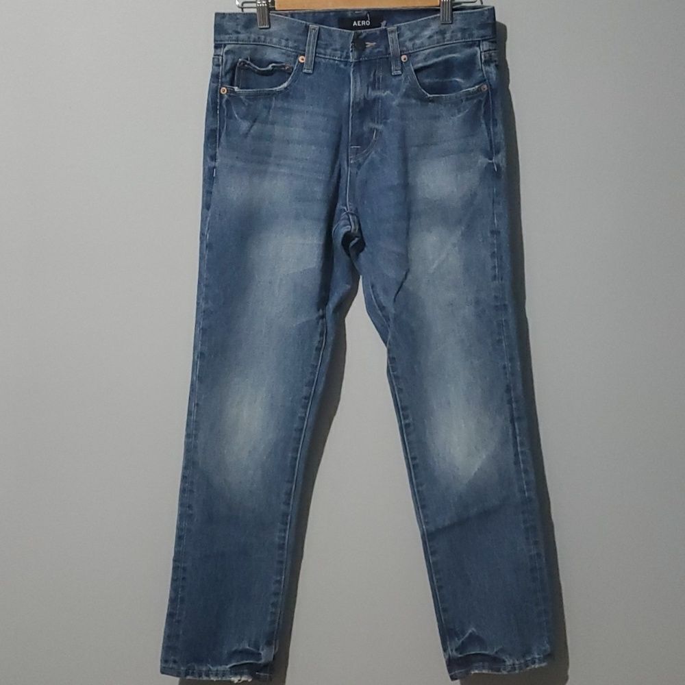 Aero jeans men's size 29/30 blue slim distressed demin medium blue
